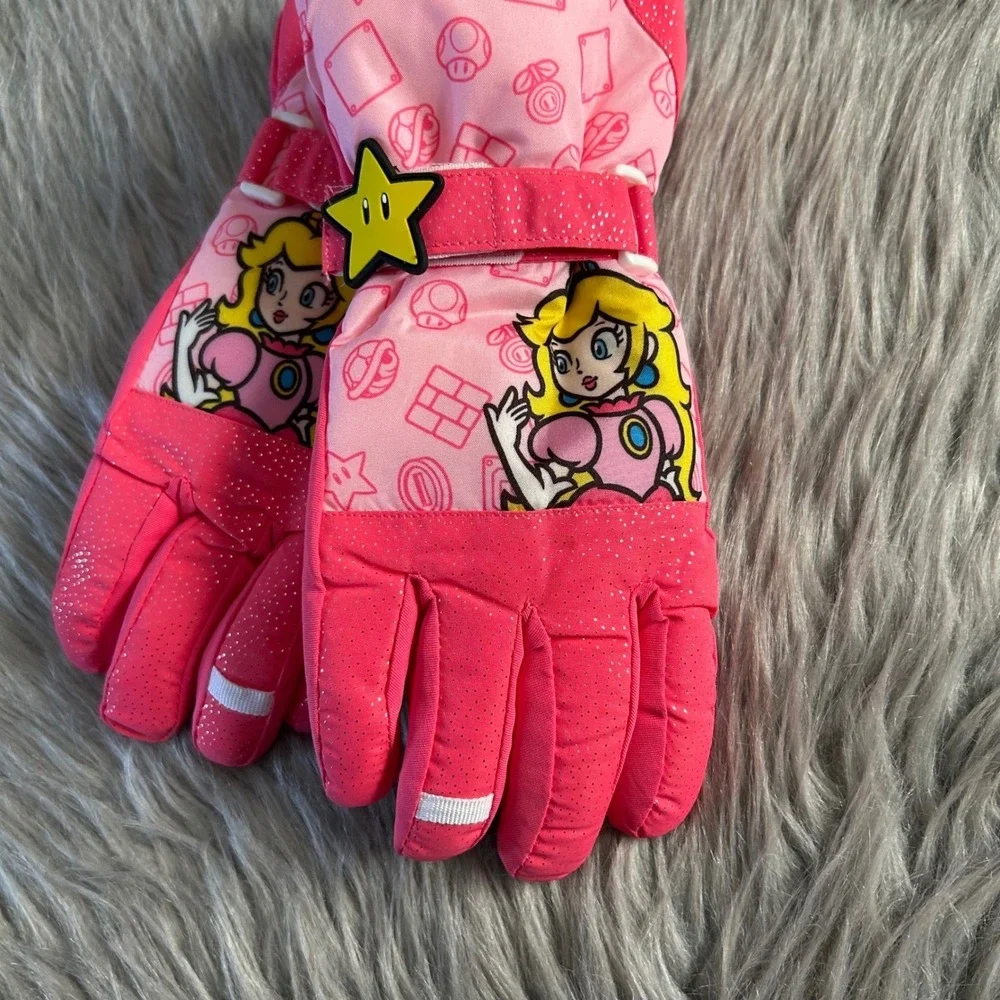 Nintendo Super Mario Snow‎ Gloves Girls Size Small/Medium Pink Princess Peach